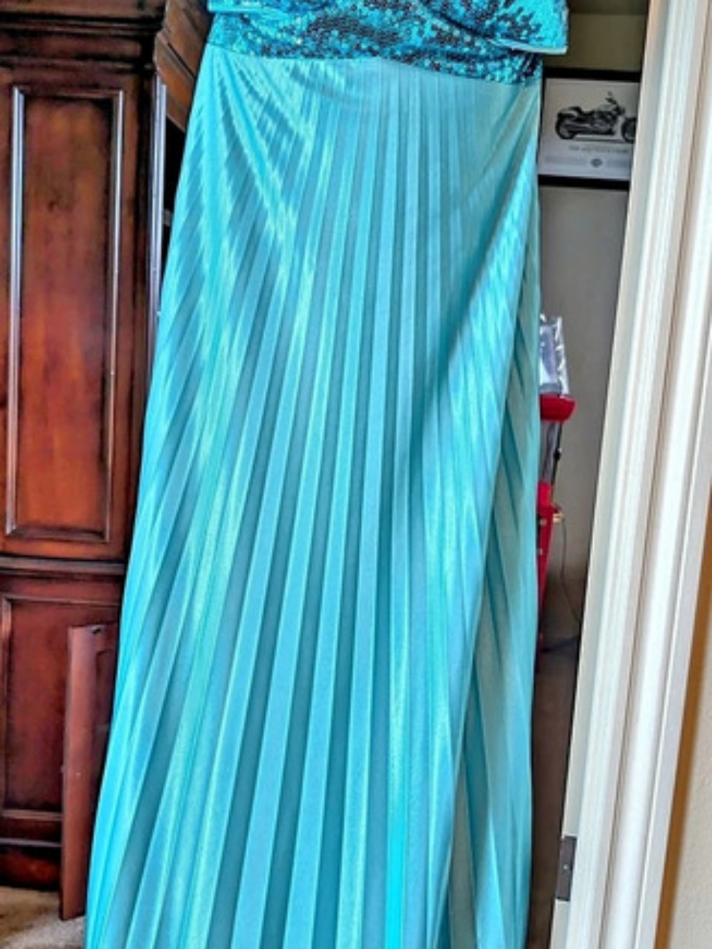 Masquerade Sequin Pleated Maxi Dress in Blue Size 7/8 Like New